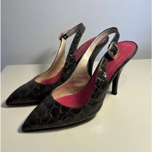 Kate Spade Olive Croc Leather Slingback Pumps